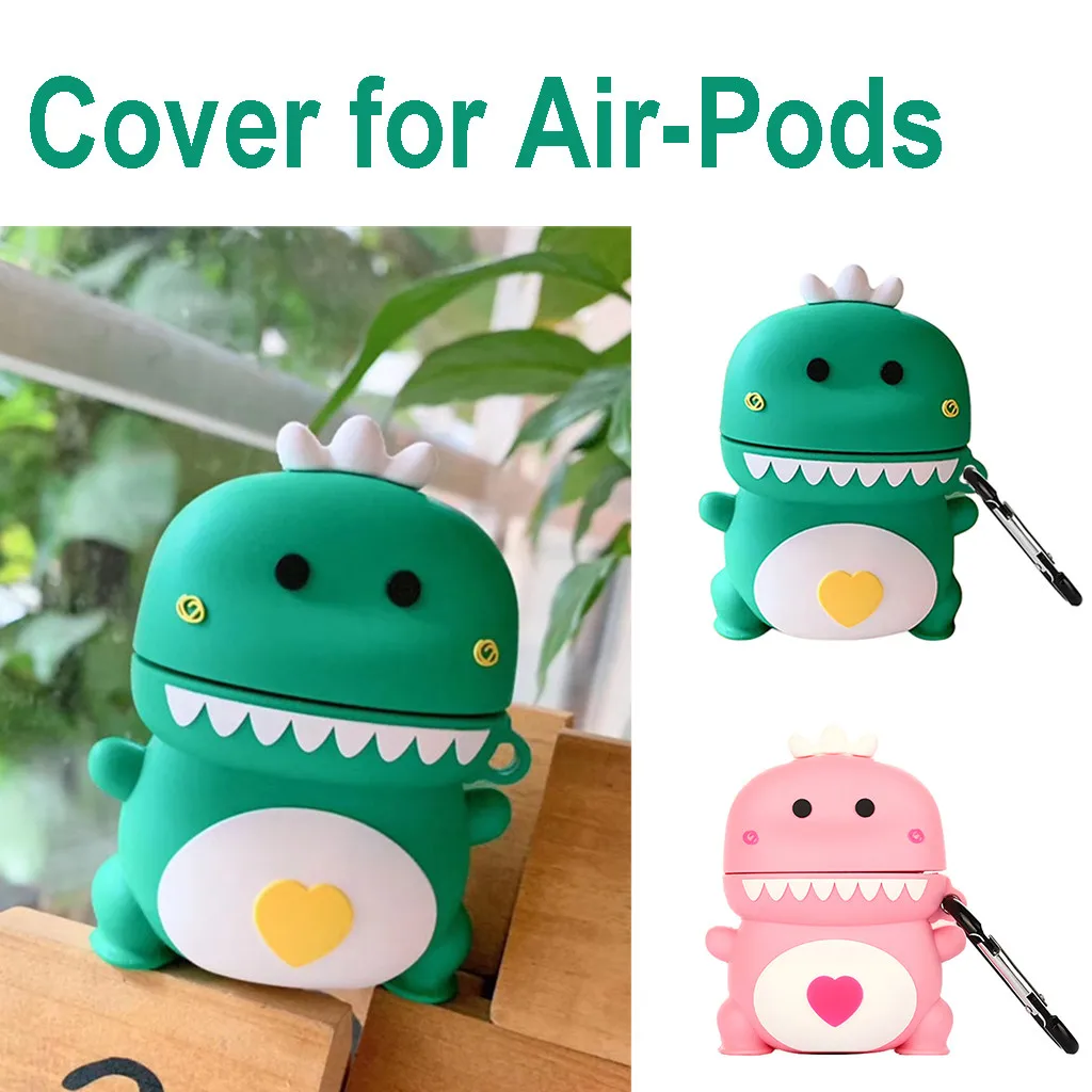 

For Air Pods Case Cartoon dinosaur Silicone Protective Case Cover Key Chain Pouch Skin for Airpods Earphones Shock Absorbing
