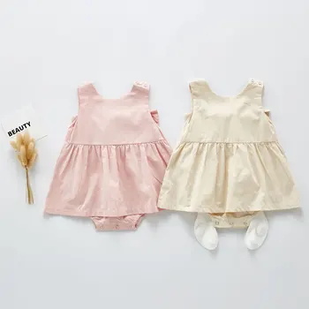 

3355 2020 New Summer Baby Girl's Sleeveless Bow Tie Cotton Skirt Romper Princess Vest Romper New Born Clothing Baby Girl Clothes