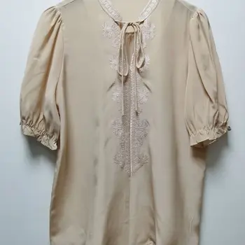 

New 100% silk mulberry silk silk crepe DE chine embroidery bubble short sleeved shirt S M L XL