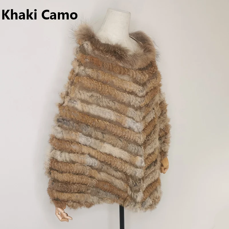 2021 Women Rabbit Fur Raccoon Fur Poncho Knitted Pullover Cape Real Fur Knitting Wraps Shawl Big Shawl lightweight puffer jacket