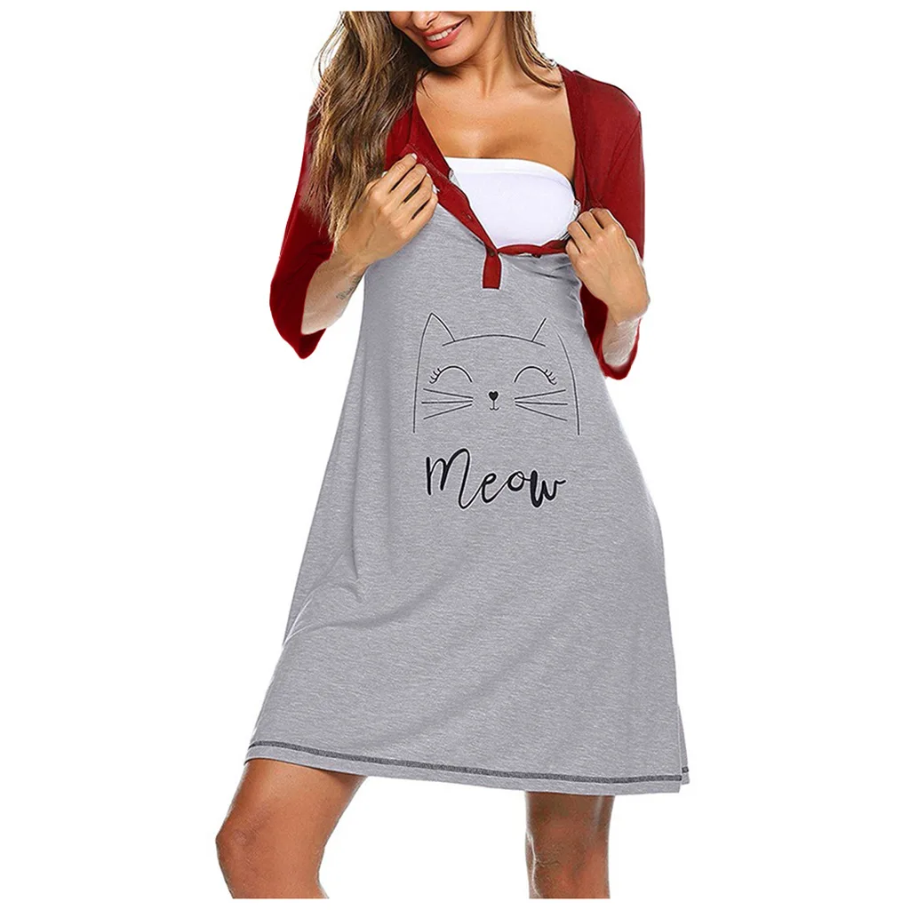 Breastfeeding dress women maternity Clothes short sleeve pregnant women print breastfeeding dress pajamas skirt