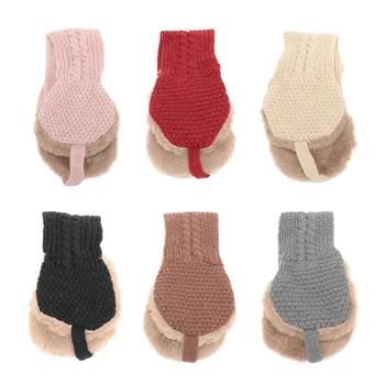 

Kids Cute Tie Warm Knit Autumn Winter Girls Head Wear Accessories Vintage Wool Ear Covers Solid Color with Ball Earmuffs
