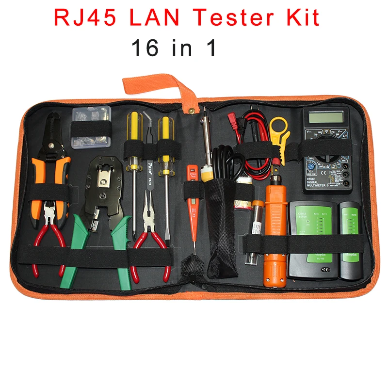 16Pcs Networking Repair Tool Kit RJ45 LAN Tester RJ45 RJ11 RJ12