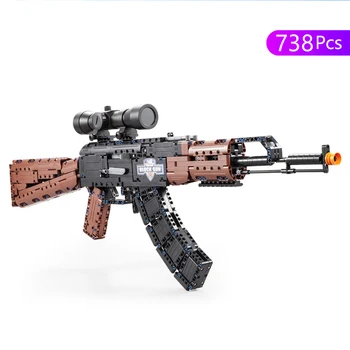 

Technics military game batisbricks building block ww2 lepining AK47 rifle with sight bricks shooting bricks toys Soft bullets