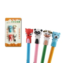Four Colors Mixed Set Pupils Cartoon Silicone Pencil Cap Pencil Topper Protection Anti-rolling Pencil Extender Pencil Feeder