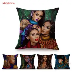 Потрясающая африканская красавица, модная черная домашняя декоративная подушка для девочек, фантазия, африканские красавицы
