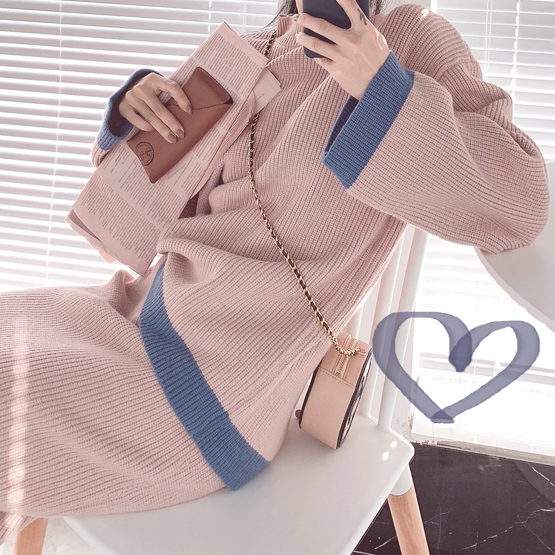 Autumn Winter Women's Sweater Knitting Set Long-sleeved Pullover and Skirt Suit Korean Sweater Set 2-piece Set Skirt Women 9736