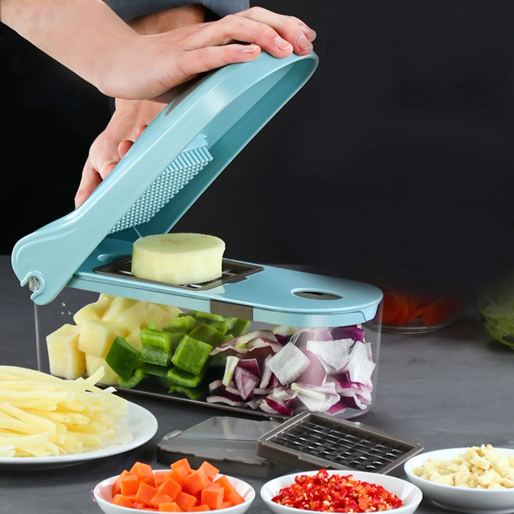 

Hot New Multi-functional Kitchen Slicer Vegetable Cutter Potato Peeler Carrot Grater Dicer with 8 Stainless Steel Blade Kitchen