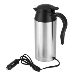 Hervidor eléctrico de acero inoxidable para coche, hervidor de 750ml, 12V/24V, encendedor de cigarrillos, taza, termos eléctricos de viaje
