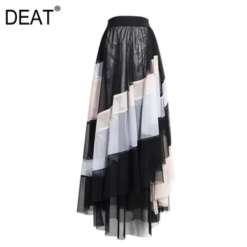 

DEAT 2020 new summer fashion women clothes high waist asymmetrical mesh mutli-layer contrast colors halfbody skirt WL68601l