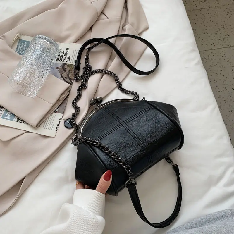 New vintage two straps shell lock bag chain women shoulder crossbody PU leather tote handbags purses