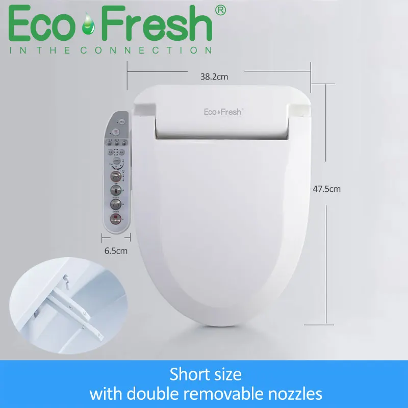 EcoFresh Smart toilet seat Electric Bidet cover short size intelligent bidet double nozzles bidet sprayer heat clean dry Massage