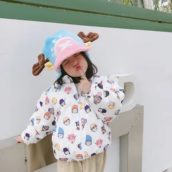 

2020 Children's Outwear Coat Fleece Lining Cartoon Pattern White Colour Sweet Kids Jacket