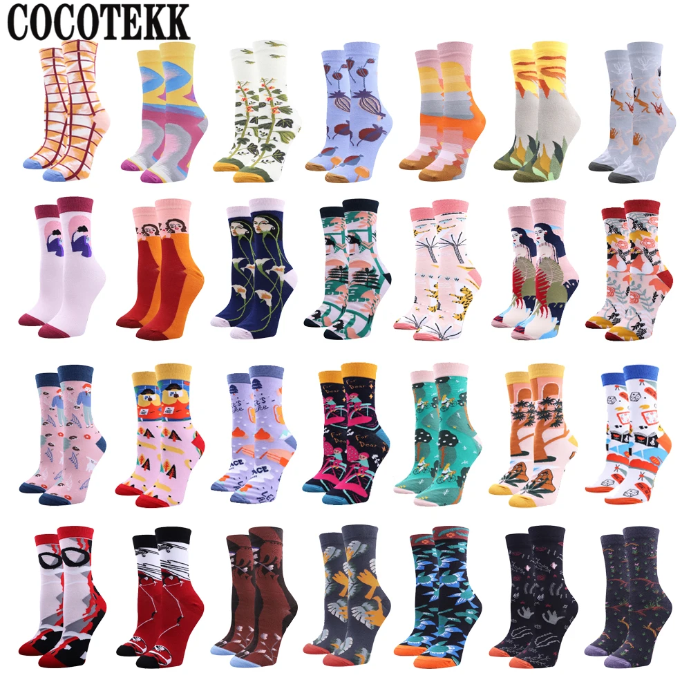 Novelty Happy Funny Women Socks Fashion Colorful Animal Universe Planet Artistic Creativity Design Pattern Long Socks Christmas cashmere socks women