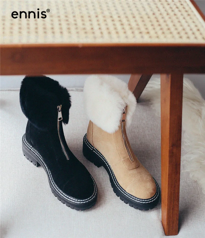 ENNIS/теплые зимние ботинки; женские замшевые ботильоны martin; зимние ботинки на платформе с мехом спереди на молнии; Новая мода; A9359