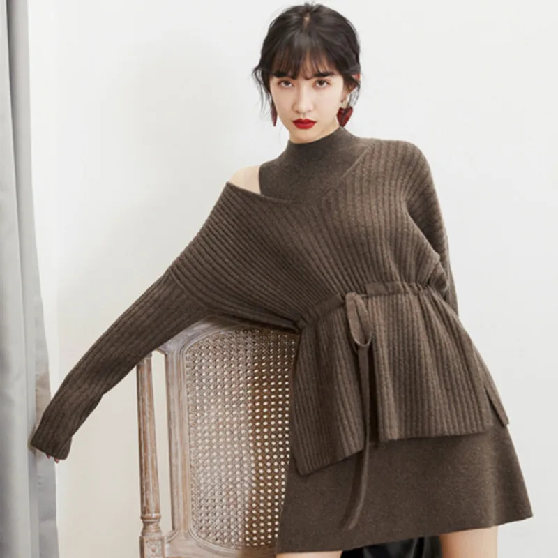 

Autumn Winter Knitted Jacket + Sleeveless Sexy Mini Office Casual Dress Set New Women's Pullover Jacket Sweater Two-piece Suits