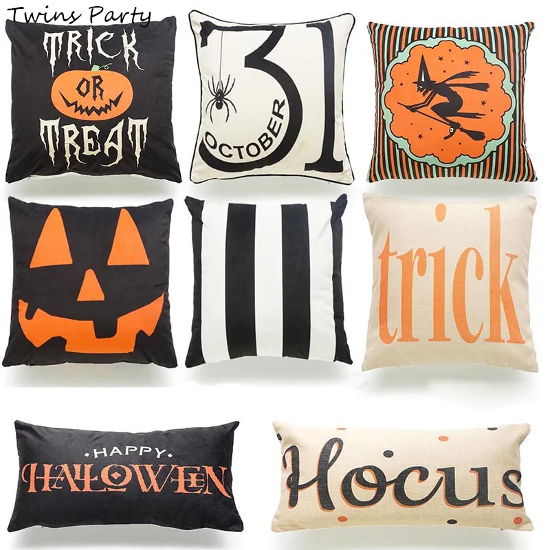 

Twins Party 45x45cm Trick Treat Pumpkin Print Throw Pillow Cushion Happy Halloween Throw Pillowcase ghosts Horror Cushion Case