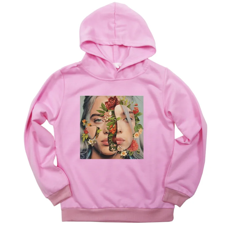 Billie Eilish/Детская толстовка с капюшоном; коллекция года; сезон осень; Детская уличная одежда в стиле хип-хоп; пуловер для девочек; толстовки с капюшоном; однотонные толстовки для мальчиков - Цвет: style 2 - pink
