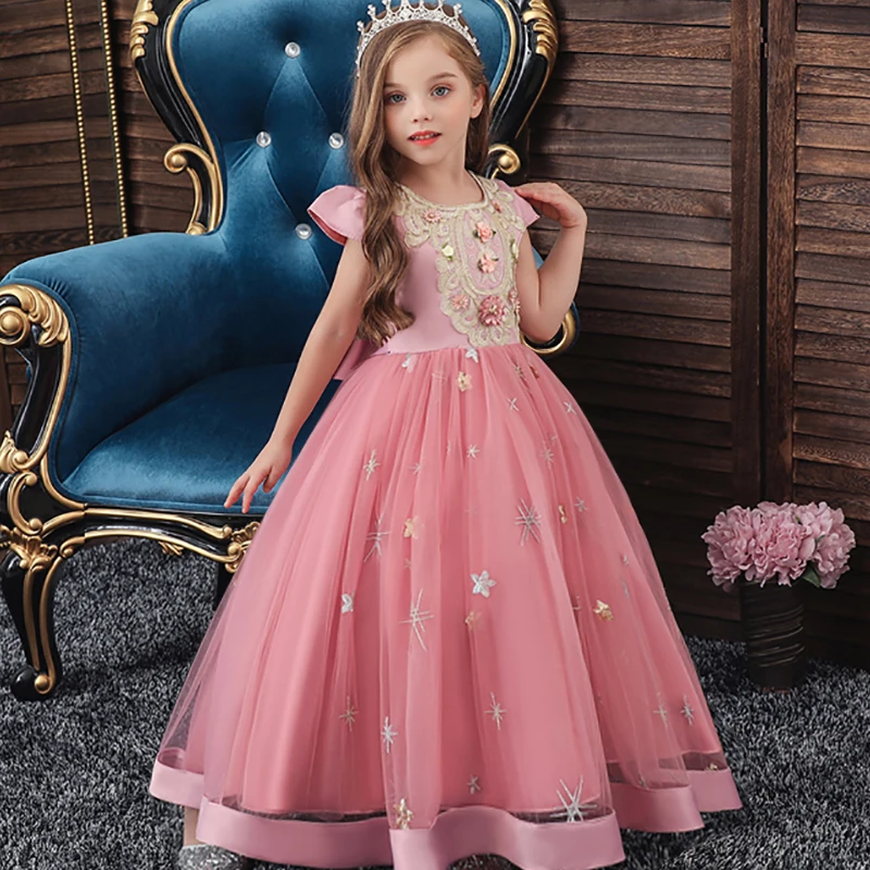 Flower Girl Long Princess Dress Vintage Lace Maxi Gown for Kids Formal  Wedding Bridesmaid Pageant Tulle Dresses Little Big Girls First Communion  Birthday Dance Prom Puffy Dress Pink 7-8 Years price in