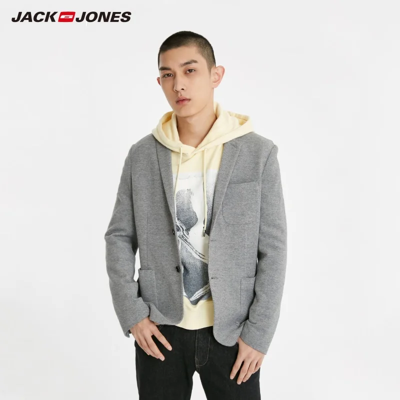 JackJones Мужской приталенный пиджак с двумя пуговицами из хлопка, мужской пиджак 219108509 - Цвет: MID GREY