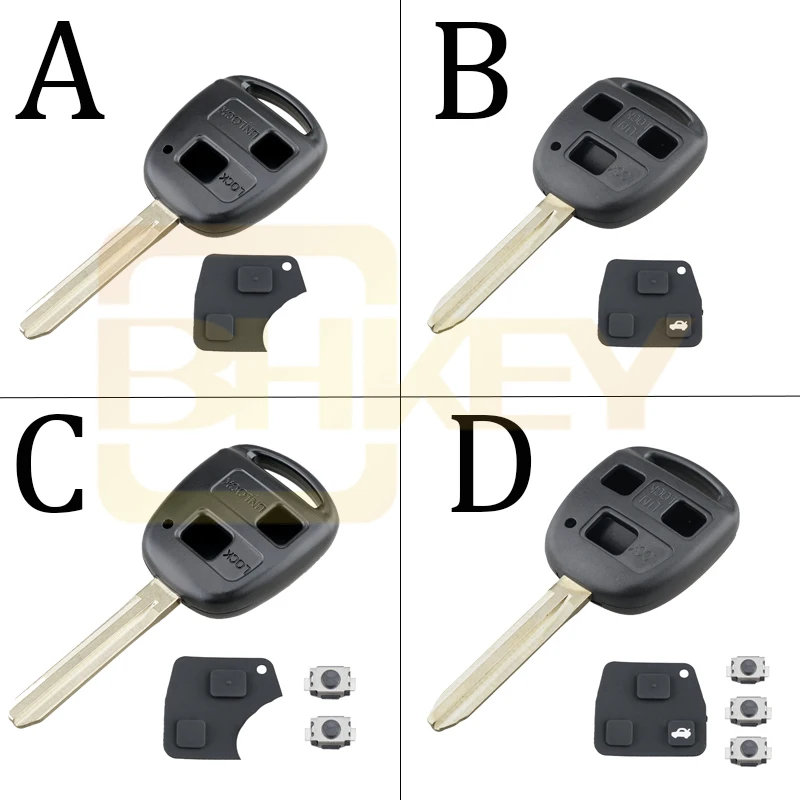 BHKEY 2 кнопки дистанционного ключа автомобиля чехол для Toyota Yaris Prado Tarago Camry Corolla лезвие toy43+ резиновый кнопочный коврик+ переключатели