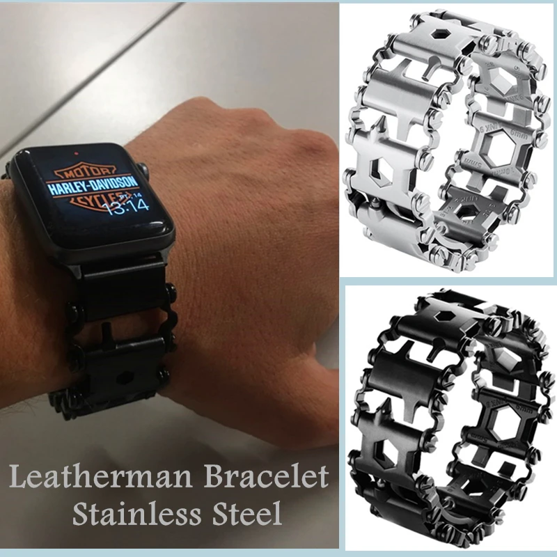 

Leatherman Thread Bracelet Stainless Steel Watch Band Multifunction Tool Outdoor Strap for Apple Watch Series 5 4 3 2 44MM 40MM
