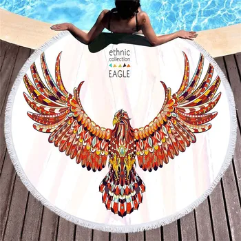 

Bohemian Round Beach Towel Printed Eagle Wing Microfiber Bath Towel With Tassels Summer Sport Yoga Mat Large Roundie Beach Towel