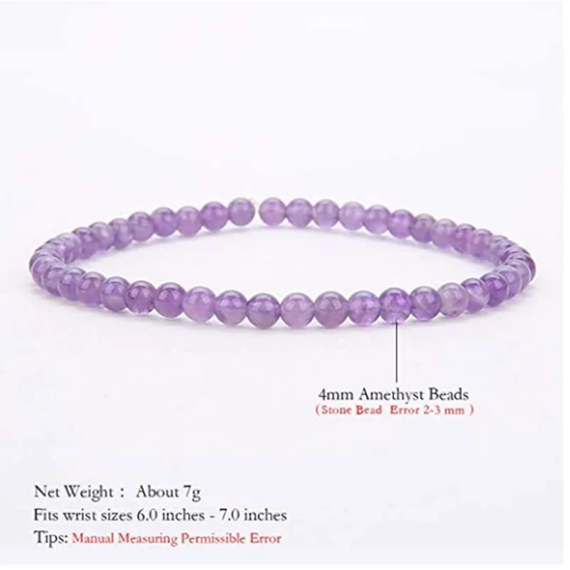 Stone Bead Bracelet 4MM Mini Amethyst Beads Bracelet Energy Bracelets Tiny Natural Stone Statement Charm Beaded Couples Bracelets