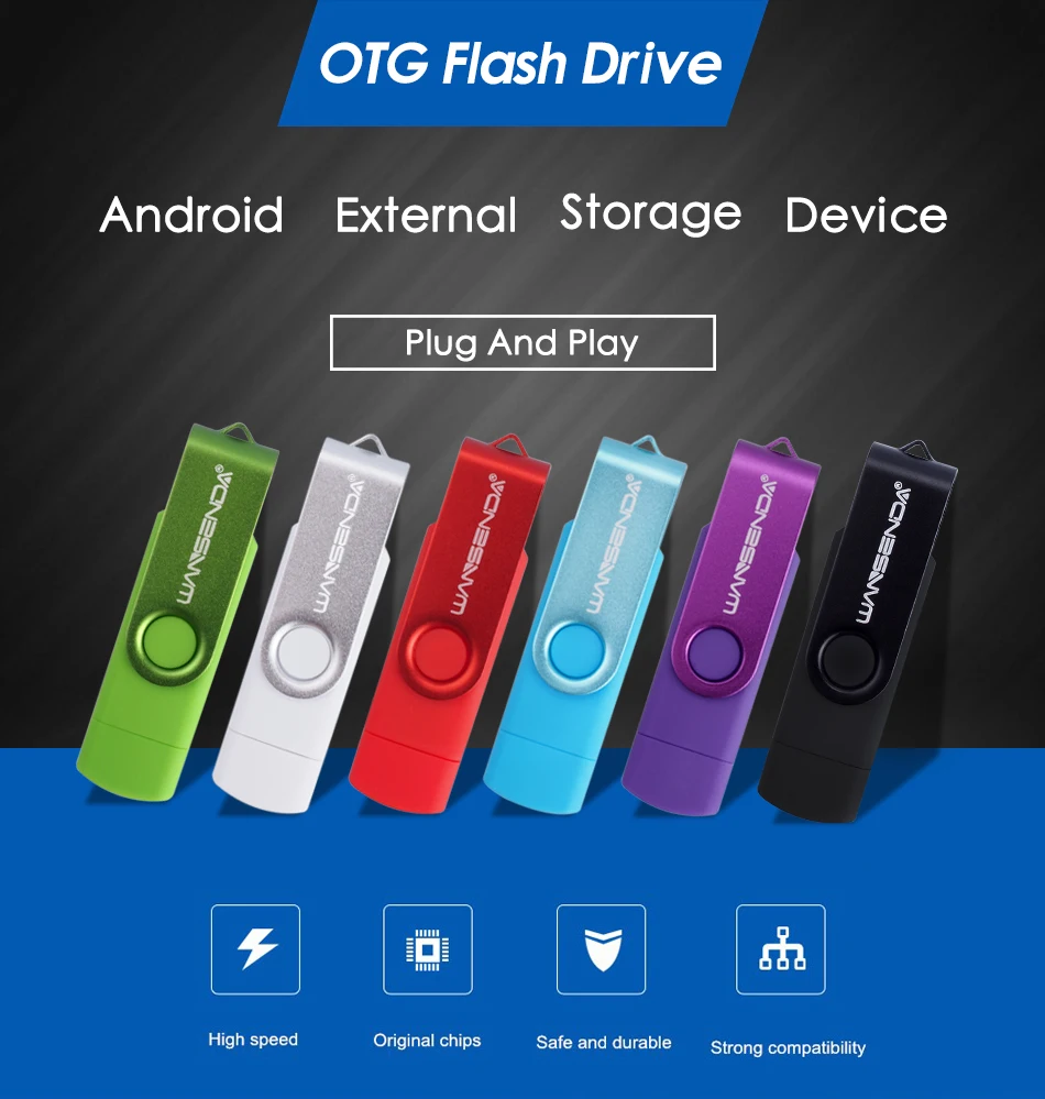 Новинка WANSENDA OTG USB флеш-накопитель 128 ГБ Вращающаяся ручка-накопитель 8 ГБ 16 ГБ 32 ГБ 64 Гб 256 ГБ Флешка 2 в 1 карта памяти Micro USB