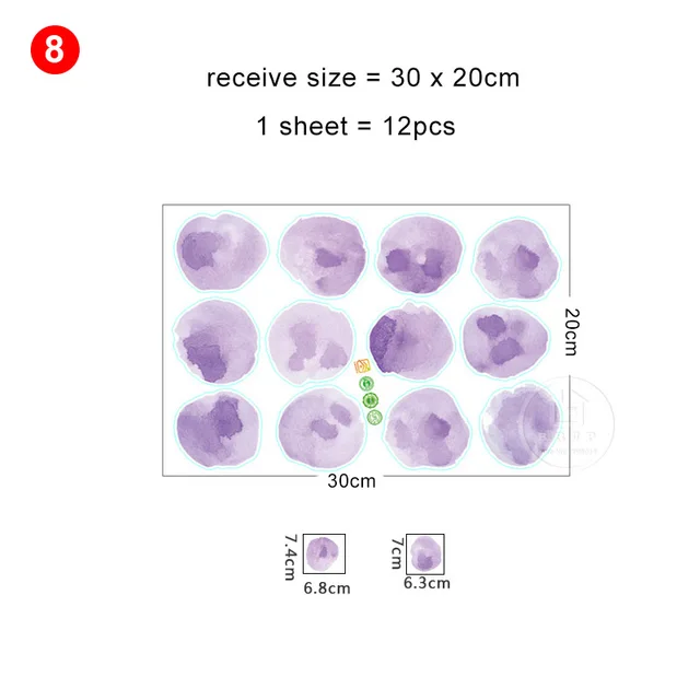 Akvarell Lila Pöttyös Falmatricák Körök Kézzel Rajzolt Fali Matricák Gyerekeknek Szoba Óvoda Otthoni Dekoráció Faldekoráció - Image 5