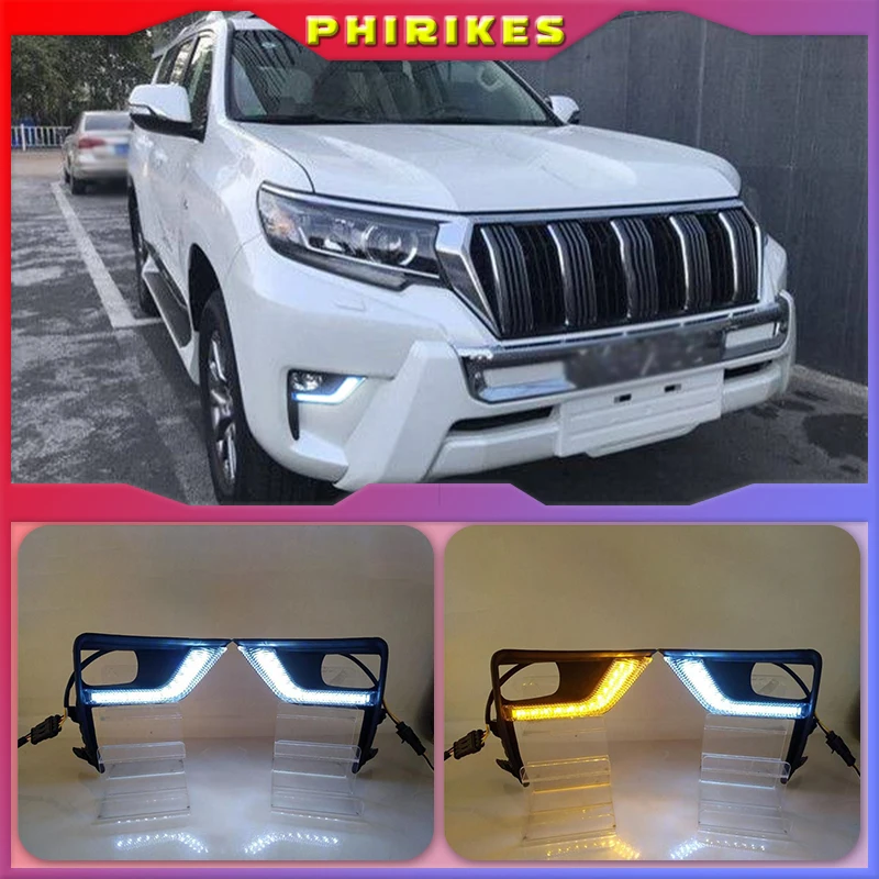 

2PCS LED For Toyota Land Cruiser Prado 2018 DRL Daytime Running Light Daylights Fog lamp With Turn Signal Lamp