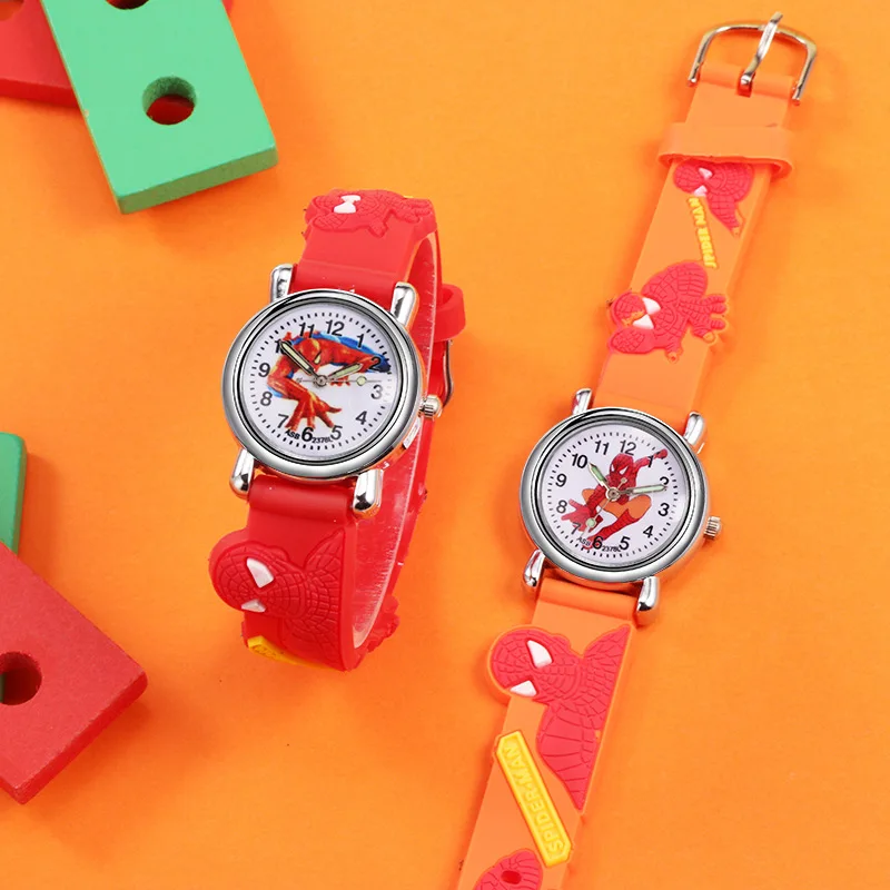 Детский костюм Человека-паука, а также часы для мальчиков и девочек, силиконовый ремешок кварцевые наручные часы для детей Детские Мультяшные часы детские часы Relogio Infantil