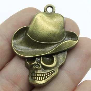 

WYSIWYG 2pcs Charms Hat Skull Antique Bronze Color Alloy DIY Jewelry Making Accessories 44x35mm