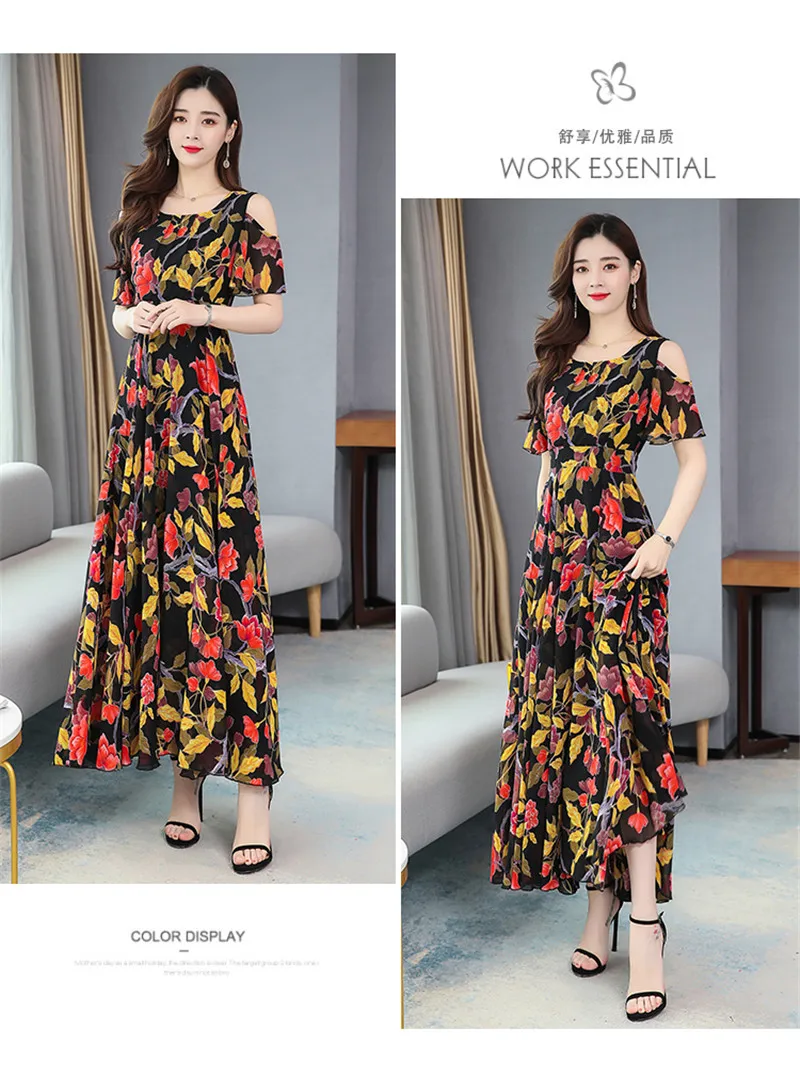 Chiffon Dress Female Korean Summer New Women S Fashion O Neck Print Short Sleeve Long Swing Dress Dresses Aliexpress