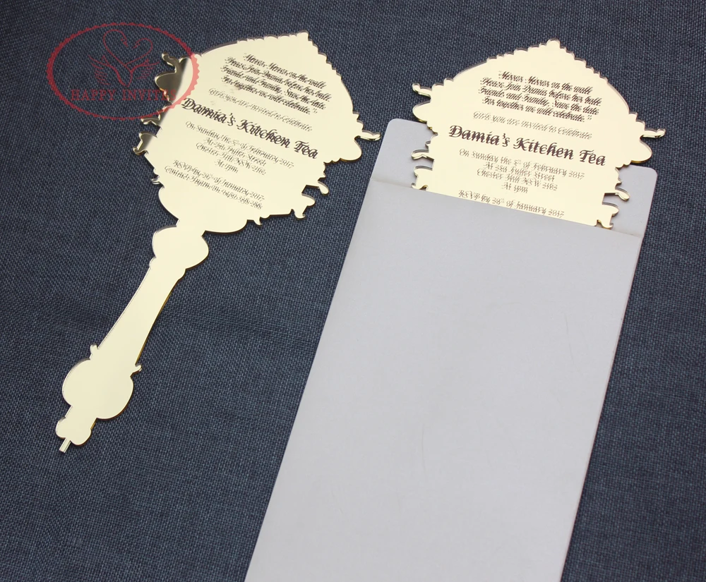 HI4053-11 Customized Golden Mirror Acrylic Wedding Invitation Card with Envelope