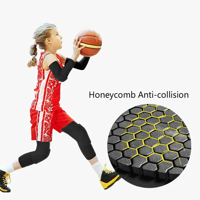 2PCS Kids Youth Sports Honeycomb Compression Knee Pads Children Leg Sleeve Guard Protective Gear for Basketball Football Cycling 2