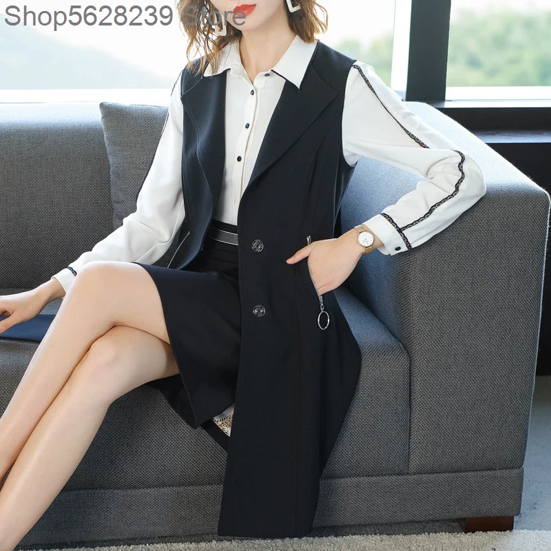 

Medium Length Money Black Slim Fit Horse Clip Coat Female 2020 Autumn Wild Sleeveless Dress Little Man