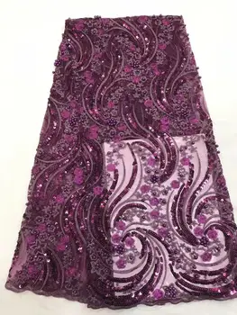 

Latest African Lace Fabric 2019 Sequins Embroidered Nigerian Lace Fabric Bridal High Quality French Tulle Lace Fabrics 5 Yards
