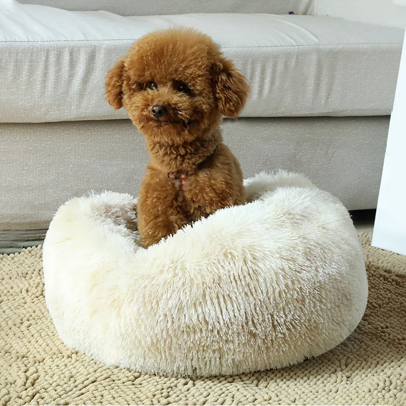 Pet Dog Bed Long Plush Kennel Lounger Round Sofa Winter Warm House