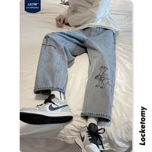 

ICCLEK 2021 Fall New Style Men's Printed Loose Jeans Men's Jeans Fashion Casual Pants Biker Jeans Distressed Jeans Mens Jeans