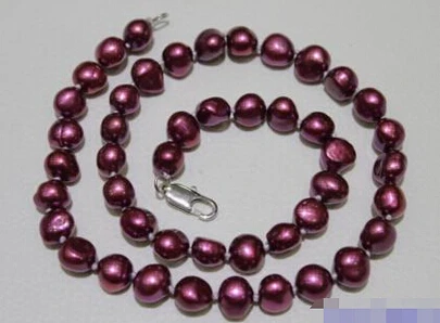 +++817 freshwater pearl necklace Baroque Red wine 8-9mm 17INCH |
