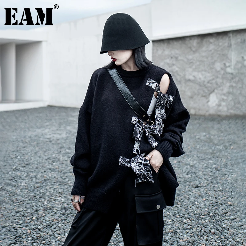 [EAM] Bow Big Size Knitting Sweater Loose Fit