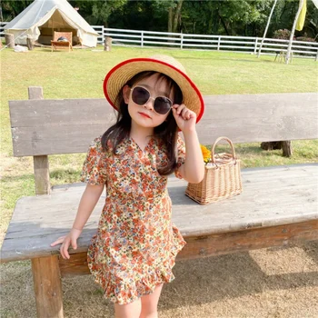

2020 Floral Dress Children Girls Night Dress Clothes Summer Cartoon Nightgown Clothing Short Sleeve Pajamas Dress Kids Homewear