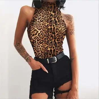

Sexy Sleeveless Turtleneck Leopard Skinny Bodysuits Fashion Summer Women Bodysuits