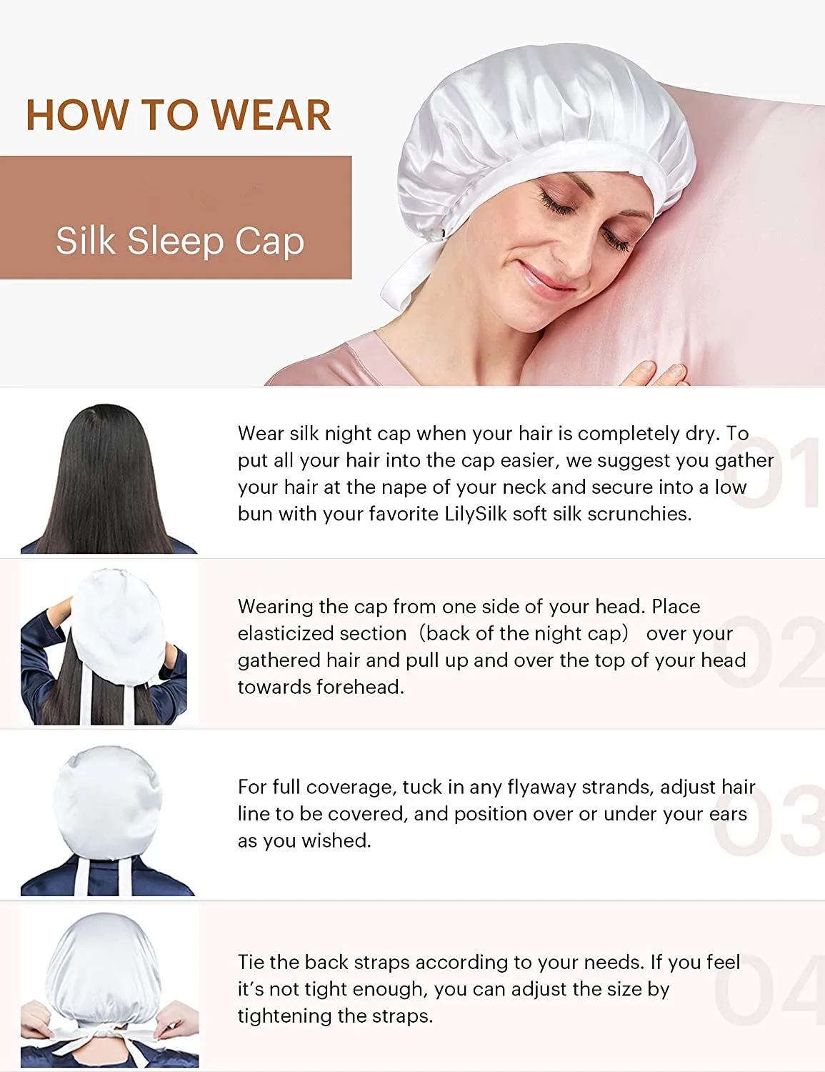 100% Silk Night Sleep Cap Sleeping Hat 