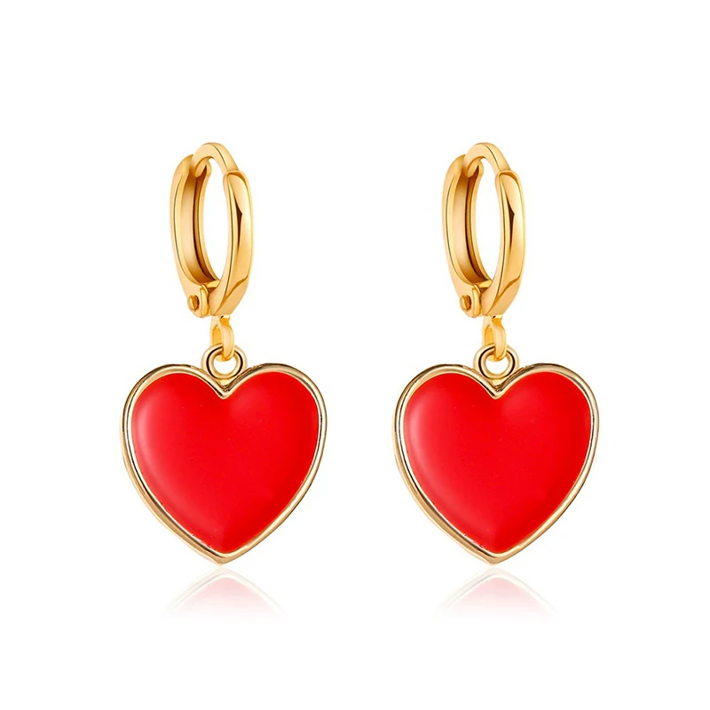 Pendientes coreanos con colgante en forma de corazón para mujer, aretes en forma de corazón rojo, Clip para oreja para fiesta de boda, joyería romántica, regalo de San Valentín