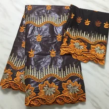 Вышитые двухцветные узоры с бисером 5 ярдов Базен Riche и 2 ярдов чистая кружевная ткань PB62 африканская восковая кружевная ткань