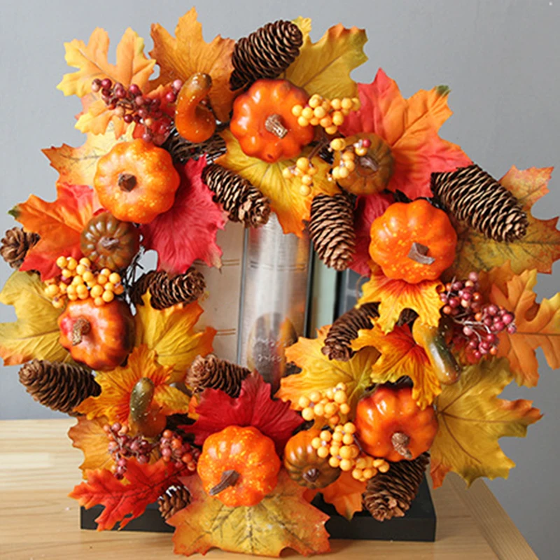 

Halloween Pumpkins Decorations Thanksgiving Maple Leaf Garland Artificial Fake Pumpkin Harvest Props Faux Fall autumn decors