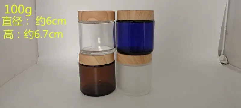 5pcs 100g Clear/Blue/Frosted/Amber Glass Jars Containers Cosmetic Cream Lotion Powder Bottles Pots Travel Container Bamboo Cover