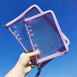Reliure à anneaux A5 A6, avec fermeture éclair à paillettes, en PVC, couverture pour carnet de notes à feuilles mobiles, papeterie coréenne pour Journal intime, fournitures scolaires et de bureau 